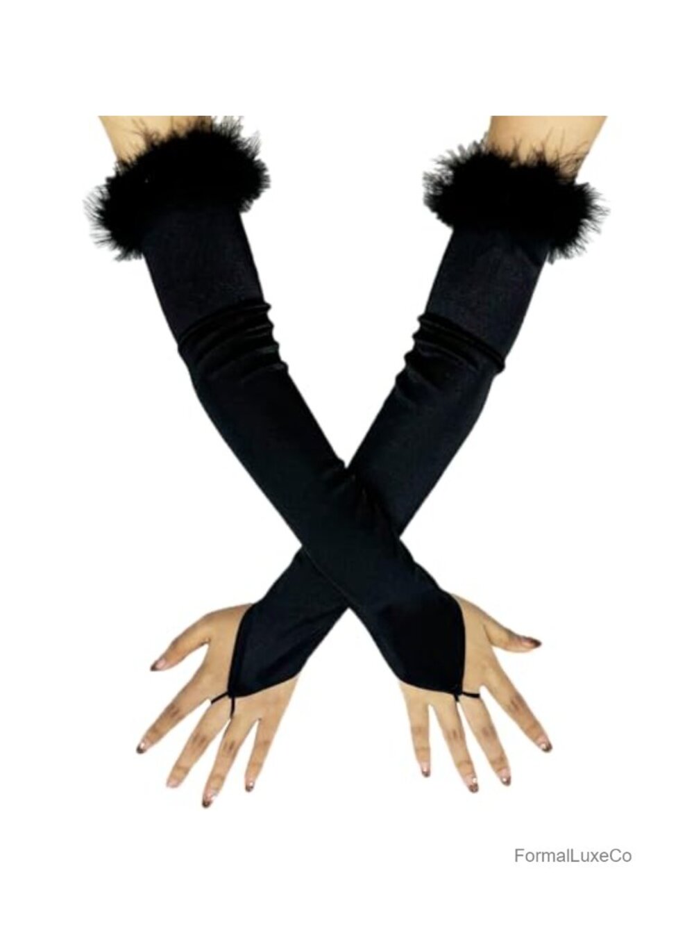 Satin Feather Fingerless Opera Gloves Elbow Length Costume